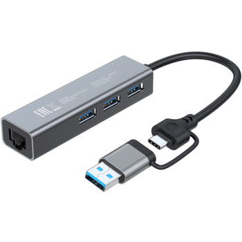 Разветвитель USB-C + USB-A Digma DHUB-LAN-4port 4порт. серебристый