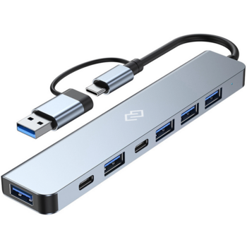 Разветвитель USB-C + USB-A Digma DHUB-7USB-AC 7порт. серебристый