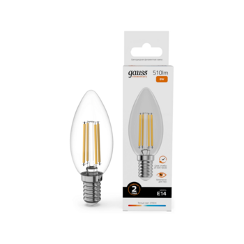 Лампа филам. Gauss Filament 8Вт цок.:E14 свеча 220B св.свеч.бел.теп. (упак.:10шт) (32118)