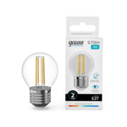 Лампа филам. Gauss Filament 10Вт цок.:E27 шар 220B св.свеч.бел.нейт. (упак.:10шт) (52220)