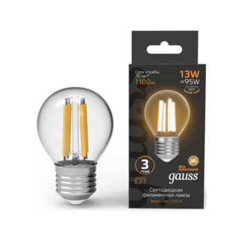 Лампа филам. Gauss Filament 13Вт цок.:E27 шар 220B св.свеч.бел.теп. (упак.:10шт) (105802113)