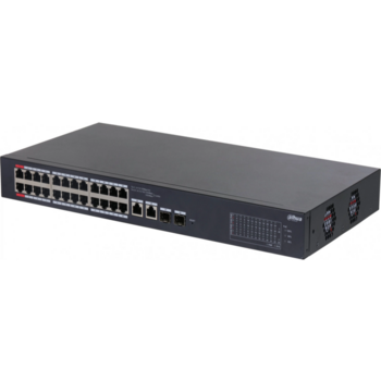 Коммутатор Dahua DH-CS4226-24ET-375 (L2) 24x100Мбит/с 2xКомбо(1000BASE-T/SFP) 2SFP 24PoE 375W управляемый