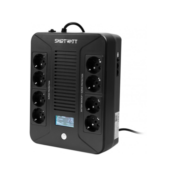 ИБП SMARTWATT UPS SAFE PRO LCD 1000 black (линейно-интерактивный, 800VA, 600W, 8xEURO, USB, RJ45) (3703020280003)