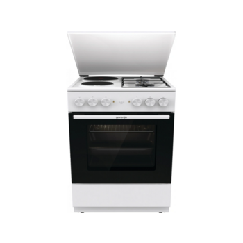 Комбинированная плита Gorenje Комбинированная плита Gorenje/ Комбинированная плита Gorenje, полезный объем 68 л, очистка паром AquaClean, сводчатая форма духовки, механическое управление, электроподжиг, цвет белый