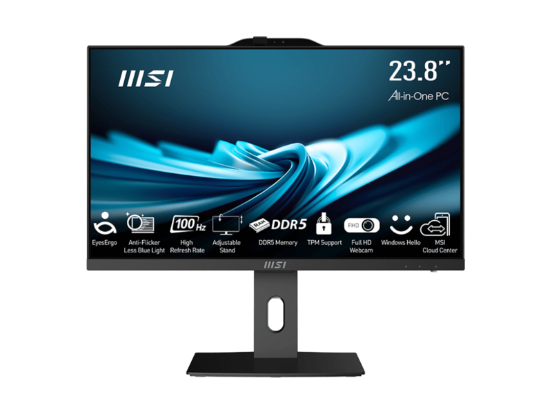 Моноблок MSI Pro AP242P 14M AIO 23.8" FHD(1920x1080)IPS AG Non-touch, Сore i5-14400 (2.5GHz), 8Gb DDR5(1x8Gb), 512Gb SSD m.2, Intel UHD, WiFi+BT, Camera, Wireless keyboard&Mouse, NoOS, 1y war-ty, Black
