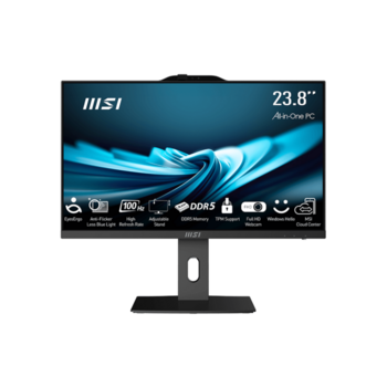 Моноблок Моноблок/ MSI PRO AP242P 14M-662XRU 23.8"(1920x1083 (матовый) IPS)/Intel Core i3 14100(3.5Ghz)/16384Mb/512PCISSDGb/noDVD/Int:Intel UHD Graphics 730/Cam/BT/WiFi/-/war 1y/4.63kg/Black/noOS + Wireless KB+M