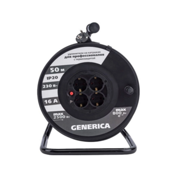 Удлинитель силовой IEK GENERICA УК50 (WKP20-16-04-50-G) 3x1.5кв.мм 4розет. 50м ПВС 16A катушка