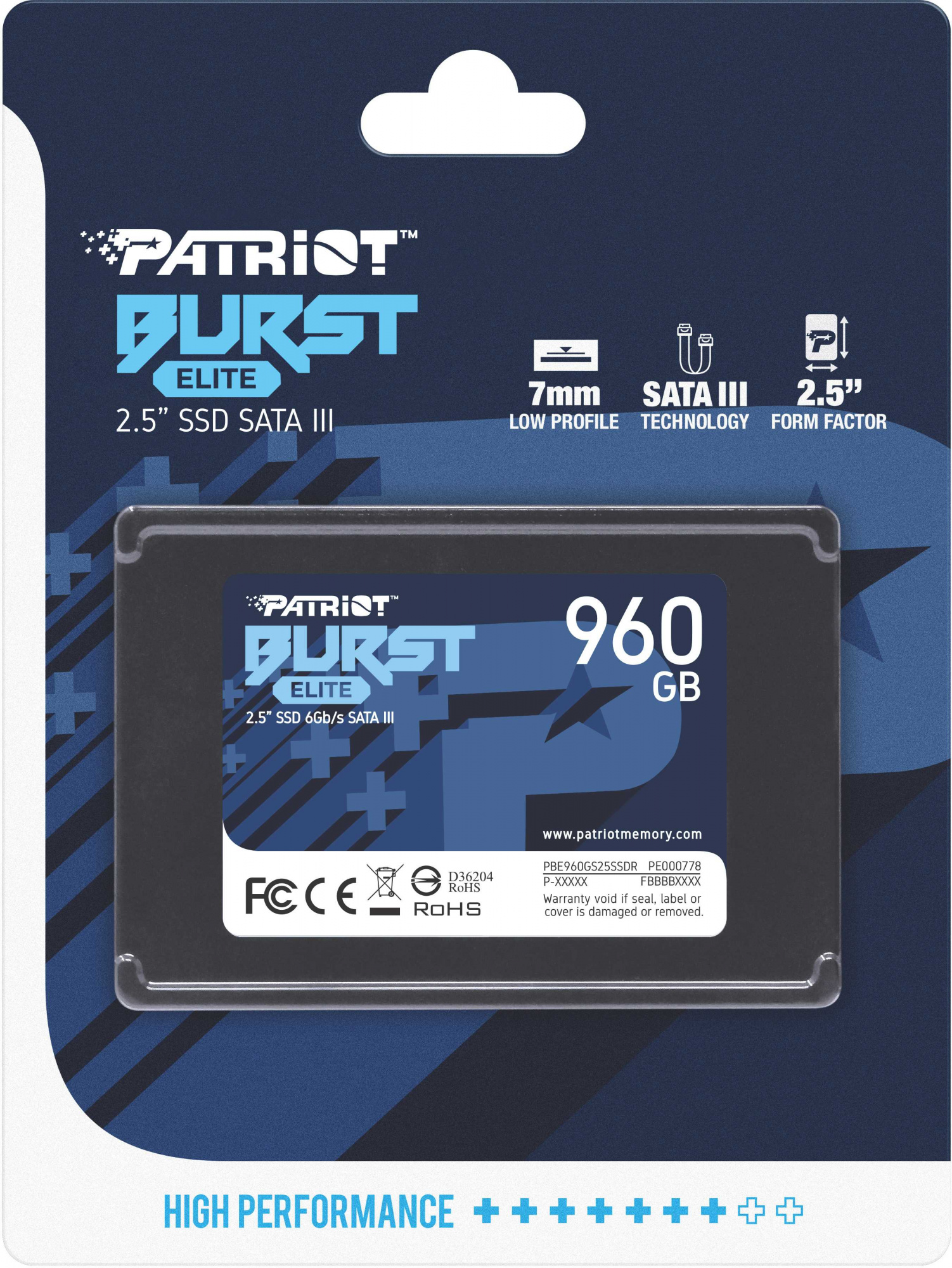 Накопитель SSD Patriot SATA-III 960GB PBE960GS25SSDR Burst Elite 2.5"