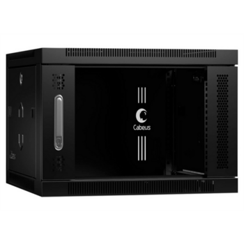 Шкаф настенный Cabeus SH-05F-6U60/60-BK Шкаф телекоммуникационный настенный 19" 6U 600x600x368mm (ШхГхВ) дверь стекло, цвет черный (RAL 9004)