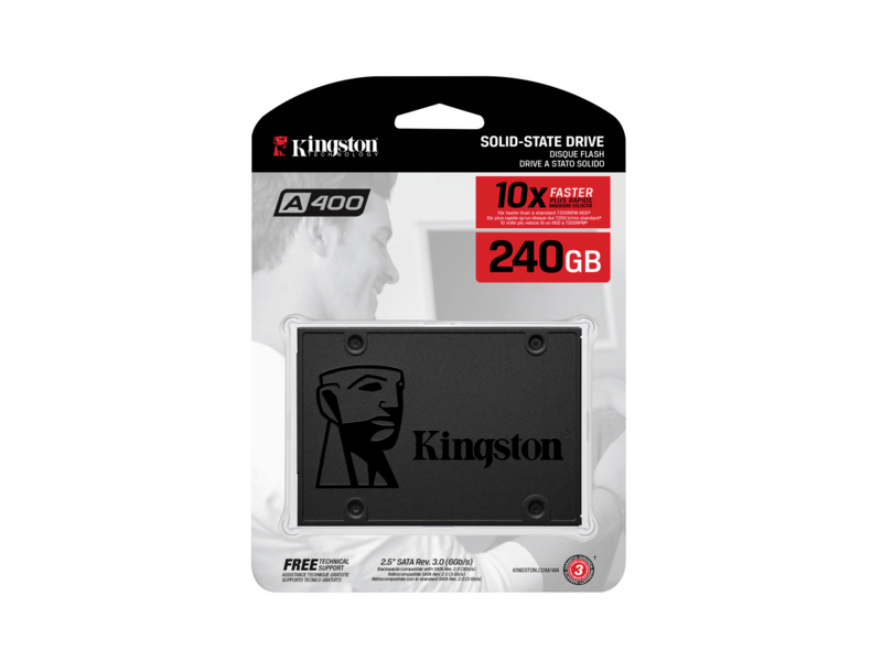 Твердотельный накопитель Твердотельный накопитель/ Kingston SSD A400, 240GB, 2.5" 7mm, SATA3, 3D TLC, R/W 500/350MB/s, TBW 80, DWPD 0.3 (36 мес)