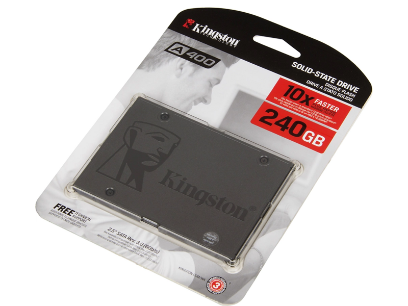 Твердотельный накопитель Твердотельный накопитель/ Kingston SSD A400, 240GB, 2.5" 7mm, SATA3, 3D TLC, R/W 500/350MB/s, TBW 80, DWPD 0.3 (36 мес)