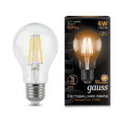 Лампа светодиодная Gauss Filament A60 6Вт цок.:E27 груша 220B 2700K св.свеч.бел.теп. (упак.:1шт) (102802106)