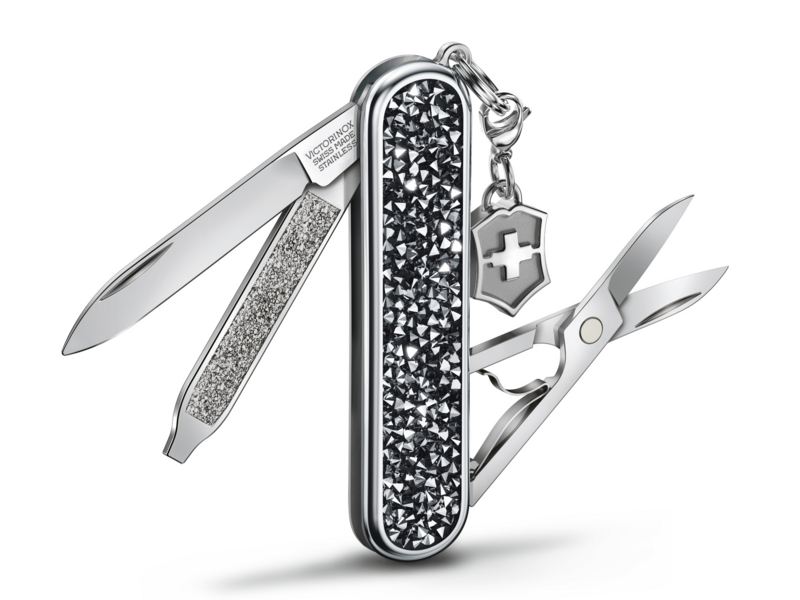 Нож перочинный Victorinox Classic Brilliant Crystal (0.6221.35) 58мм 5функц. черный/серебристый подар.коробка