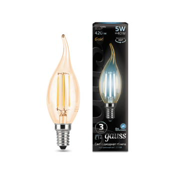 Лампа филам. Gauss Filament 5Вт цок.:E14 свеча 220B св.свеч.бел.нейт. (упак.:10шт) (104801805)