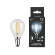 Лампа филам. Gauss Filament 5Вт цок.:E14 свеча 220B св.свеч.бел.нейт. (упак.:10шт) (105801205)