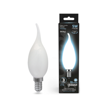 Лампа филам. Gauss Filament 5Вт цок.:E14 свеча 220B св.свеч.бел.нейт. (упак.:10шт) (104201205)