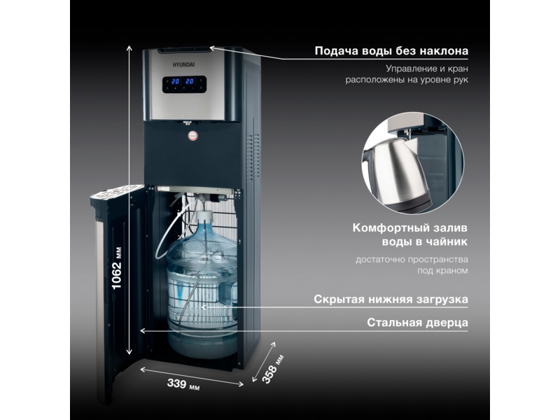 Кулер Hyundai AquaTouch UV H-WD7625C напольный компрессорный графитовый