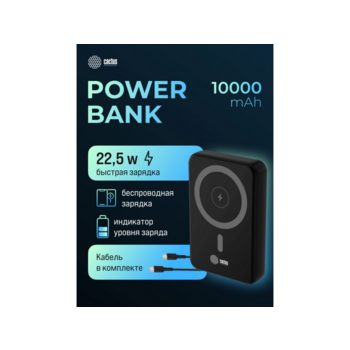 Мобильный аккумулятор Cactus CS-PBFSUA-10000 10000mAh 22.5W 4.5A USB-C беспров.зар. черный