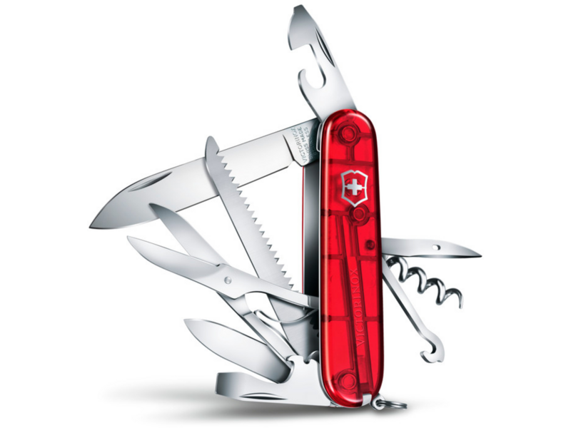 Нож перочинный Victorinox Huntsman (1.3713.T) 91мм 15функц. красный полупрозрачный карт.коробка