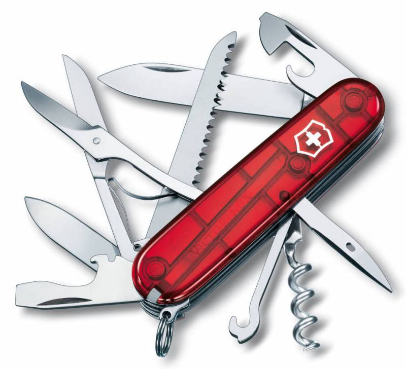 Нож перочинный Victorinox Huntsman (1.3713.T) 91мм 15функц. красный полупрозрачный карт.коробка
