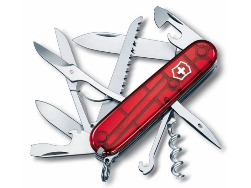 Нож перочинный Victorinox Huntsman (1.3713.T) 91мм 15функц. красный полупрозрачный карт.коробка