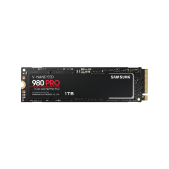 Твердотельные накопители Твердотельные накопители/ Samsung SSD 980 PRO, 1000GB, M.2(22x80mm), NVMe 1.3c, PCIe 4.0 x4, 3-bit MLC, R/W 7000/5000MB/s, IOPs 1 000 000/1 000 000, DRAM buffer 1024MB, TBW 600, DWPD 0.33 (12 мес.)