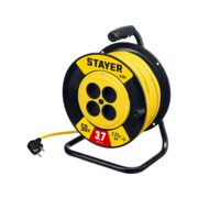 Удлинитель силовой Stayer 55070-50 2x2.5кв.мм 4розет. 50м ПВС 10A катушка желтый