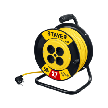 Удлинитель силовой Stayer 55070-50 2x2.5кв.мм 4розет. 50м ПВС 10A катушка желтый