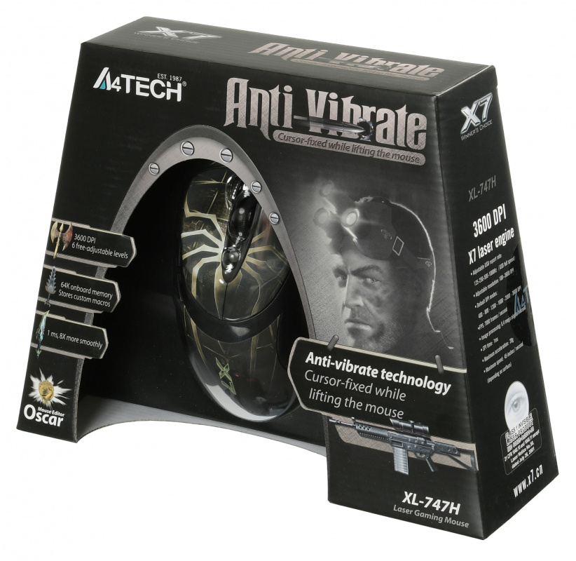 Мышь A4Tech Oscar Editor XL-747H коричневый/рисунок лазерная 3600dpi USB2.0 6but (XL-747H (BROWN SPIDER))