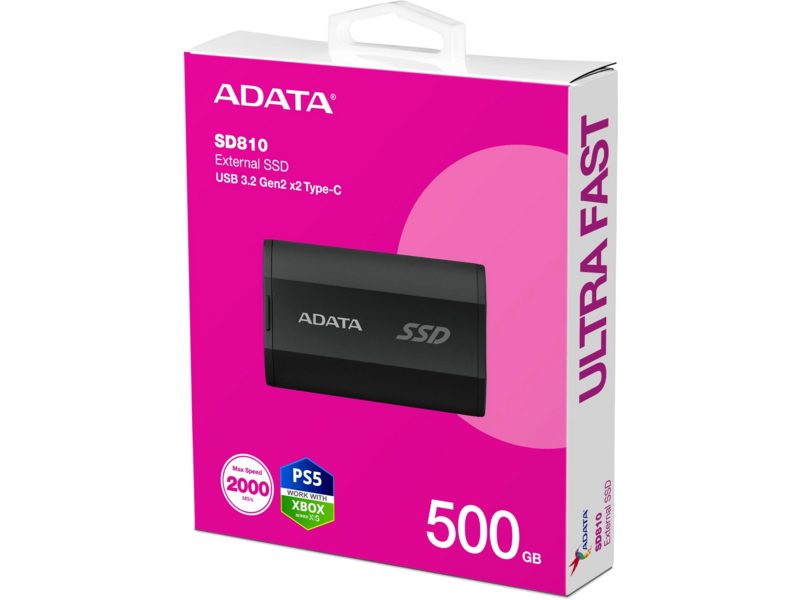 Накопитель SSD A-Data USB-C 500GB SD810-500G-CBK SD810 1.8" черный