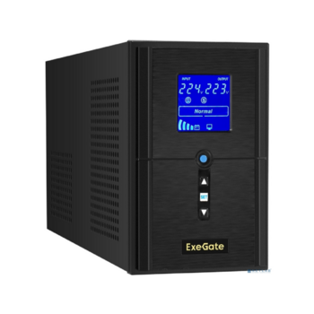 Exegate EX295981RUS ИБП (инвертор, синус, для котла) ExeGate SineTower SN-1000.LCD.AVR.2SH.1C13.USB <1000VA/800W, чистая синусоида, LCD дисплей, AVR, 2*Schuko+1*C13, USB, линейно-интерактивный, Black>
