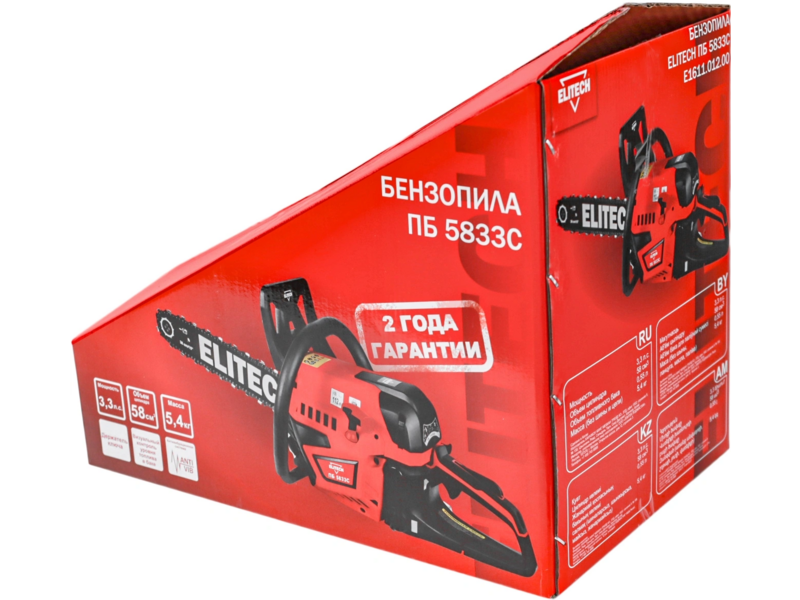 Бензопила Elitech ПБ 5833C (E1611.012.00) 2400Вт 3.3л.с. дл.шины:18" (45cm) (205454)