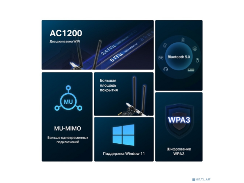 Сетевой адаптер Wi-Fi + Bluetooth Mercusys MA30E AC1200 PCI Express (ант.внеш.несъем.) 2ант.