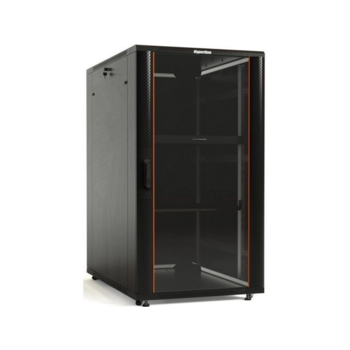 Шкаф коммутационный Hyperline (TTBR-2268-AS-RAL9004) напольный 22U 600x800мм пер.дв.стекл задн.дв.спл.стал.лист 2 бок.пан. 800кг черный 710мм 75.1кг 1166мм IP20 сталь