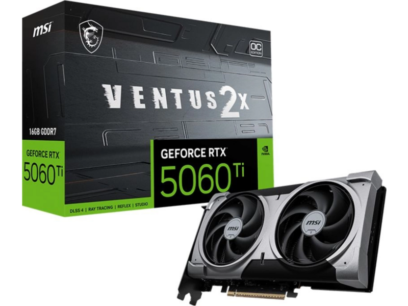 Видеокарта MSI PCI-E 5.0 RTX 5060 Ti 16G VENTUS 2X OC PLUS NVIDIA GeForce RTX 5060TI 16Gb 128bit GDDR7 2617/28000 HDMIx1 DPx3 HDCP Ret