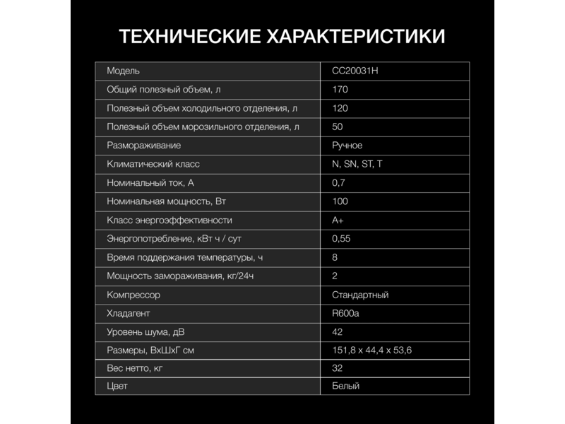 Холодильник Hyundai CC20031H 2-хкамерн. белый