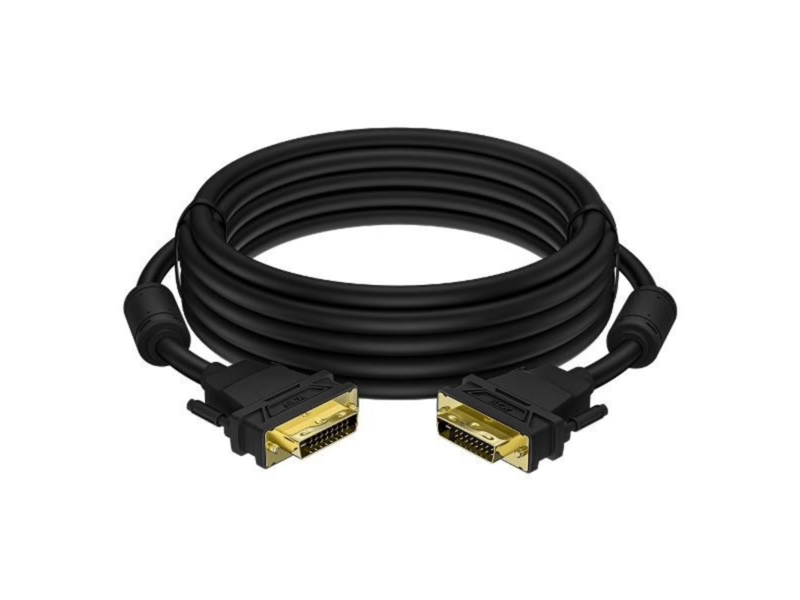 GCR Кабель PROF 5.0m DVI-D, черный, GOLD, ферритовые кольца, OD 8.5mm, 28 AWG, DVI/DVI, 25M/25M, двойной экран