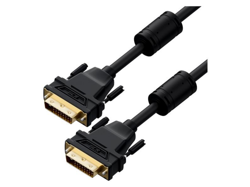 GCR Кабель PROF 5.0m DVI-D, черный, GOLD, ферритовые кольца, OD 8.5mm, 28 AWG, DVI/DVI, 25M/25M, двойной экран