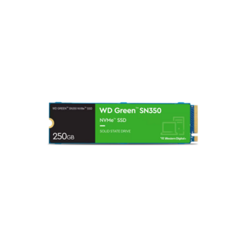 Твердотельный накопитель Твердотельный накопитель/ WD SSD Green SN350 NVMe, 250GB, M.2(22x80mm), NVMe, PCIe 3.0 x4, 3D TLC, R/W 2400/900MB/s, IOPs 160 000/150 000, TBW 40, DWPD 0.3 (12 мес.)