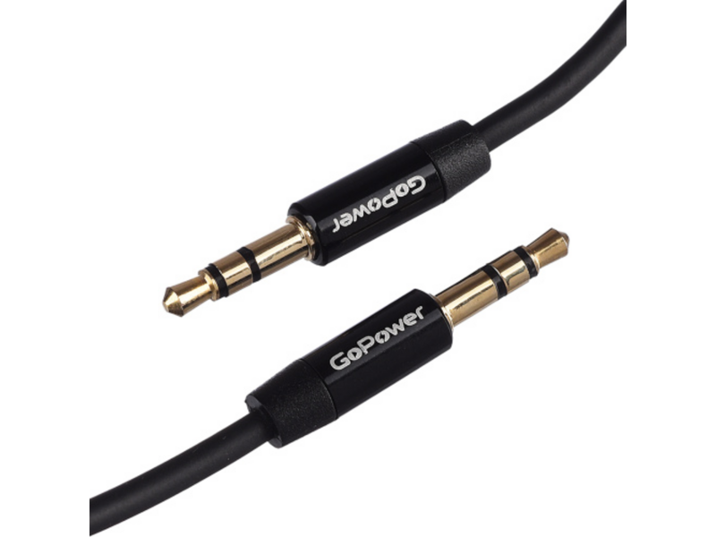 Кабель Кабель/ Кабель AUX GoPower Jack 3.5mm (m)-Jack 3.5mm (m) 1.5м TPE черный в пакете (1/400)