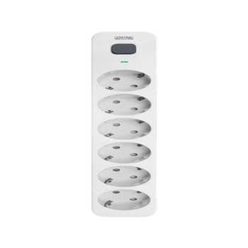 Фильтр-удлинитель PowerCom SP-06W 5.0M, 6 розеток, белый, 16А, 4кВт, 380Дж, защитные шторки, защита от КЗ, перегрузки, ВЧ и импульсных помех, кабель 3x1.5 мм2, ШхГхВ 338.5х50х40.2 мм, вес 0.82 кг. Фильтр-удлинитель PowerCom SP-06W 5.0M, 6 розеток, белый,