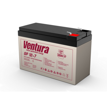 Батарея Ventura серия GP, GP12-7, напряжение 12B, емкость 7Ач (разряд 20 часов), макс. ток заряда 1.8А, свинцово-кислотная типа AGM, клеммы T2, ДШВ 151х65х100мм, вес 2.04кг Батарея Ventura серия GP, GP12-7, напряжение 12B, емкость 7Ач (разряд 20 час