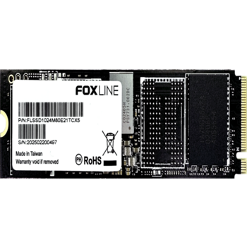 Твердотельный накопитель Твердотельный накопитель/ Foxline SSD X5-E21T, 1024GB, M.2(22x80mm), NVMe, PCIe Gen4x4, 3D TLC, R/W 5100/4800MB/s, IOPs 800 000/950 000, TBW 700, DWPD 0.9 (2 года)