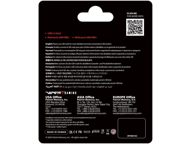 Накопитель SSD Patriot USB-C 1TB PVP301TB28UDG Viper PVP30 2.5" черный USB-A
