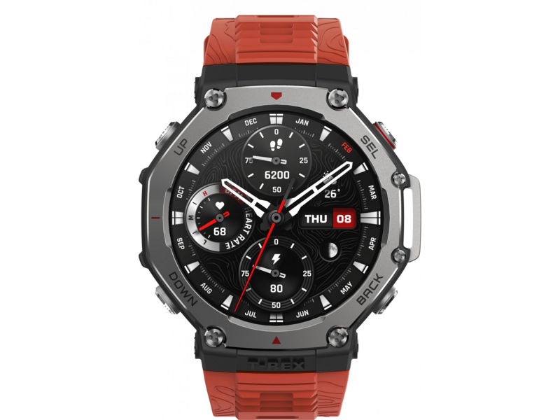 Смарт-часы Amazfit T-Rex 3 A2323 48.5мм 1.5" AMOLED корп.темно-серый рем.красный разм.брасл.:145-210мм (1746757)