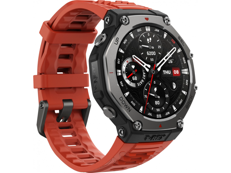 Смарт-часы Amazfit T-Rex 3 A2323 48.5мм 1.5" AMOLED корп.темно-серый рем.красный разм.брасл.:145-210мм (1746757)