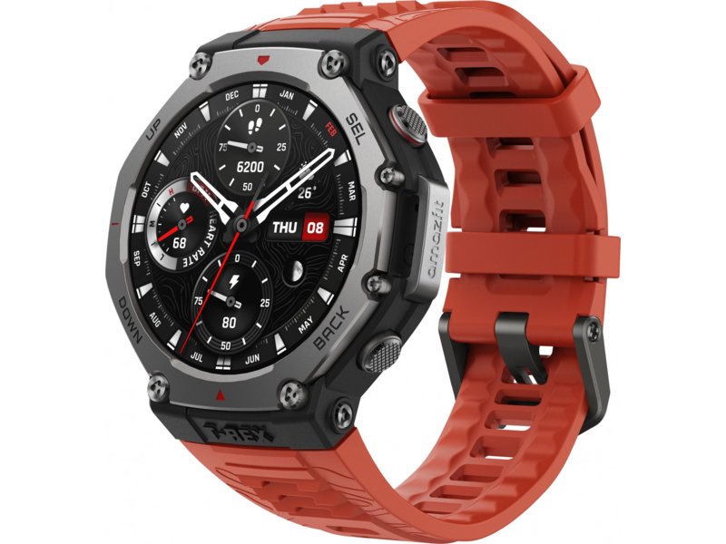 Смарт-часы Amazfit T-Rex 3 A2323 48.5мм 1.5" AMOLED корп.темно-серый рем.красный разм.брасл.:145-210мм (1746757)
