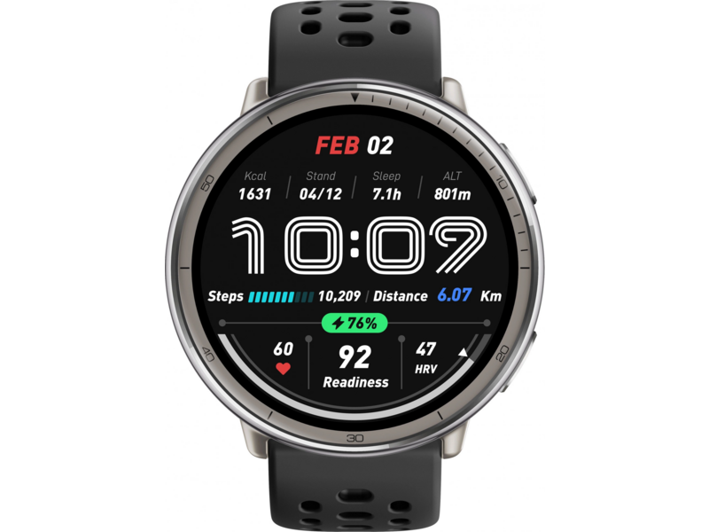 Смарт-часы Amazfit Active 2R A2437 43.9мм 1.32" AMOLED корп.серебристый рем.черный разм.брасл.:135-195мм