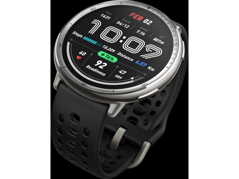 Смарт-часы Amazfit Active 2R A2437 43.9мм 1.32" AMOLED корп.серебристый рем.черный разм.брасл.:135-195мм (6970100377712)