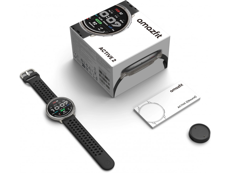 Смарт-часы Amazfit Active 2R A2437 43.9мм 1.32" AMOLED корп.серебристый рем.черный разм.брасл.:135-195мм (6970100377712)
